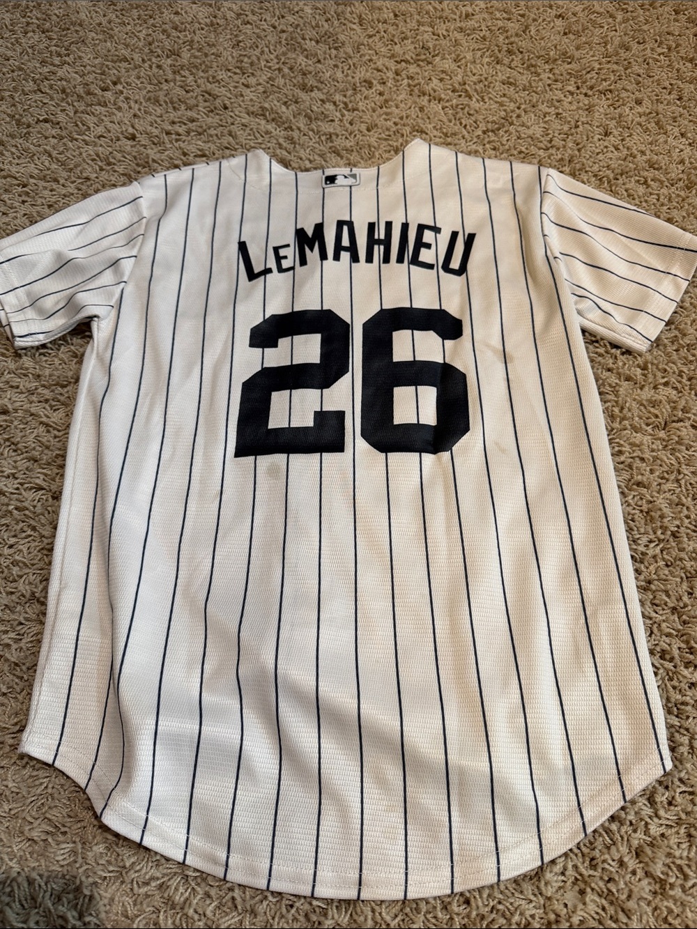 Majestic New York Yankees White Pinstripe 'Lemahieu 26' Baseball Jersey